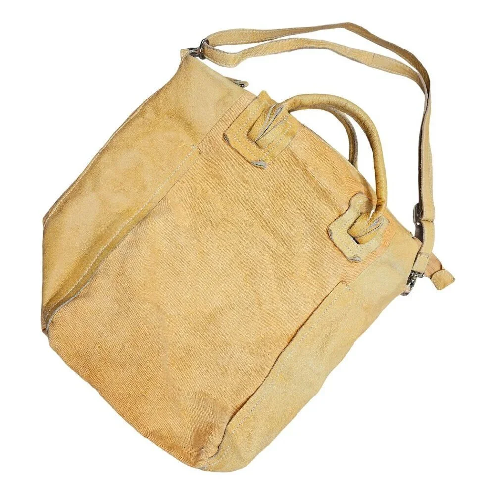 Nicoli Sunflower Yellow Canvas & Leather Tote Bag Dual‎ Handles Adjustable Strap